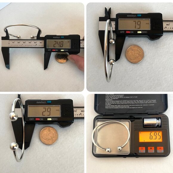 Sterling Silver 925 Thailand Removable Ball Bead Oval Cuff Charm Bracelet Sz 7 - Picture 11 of 16